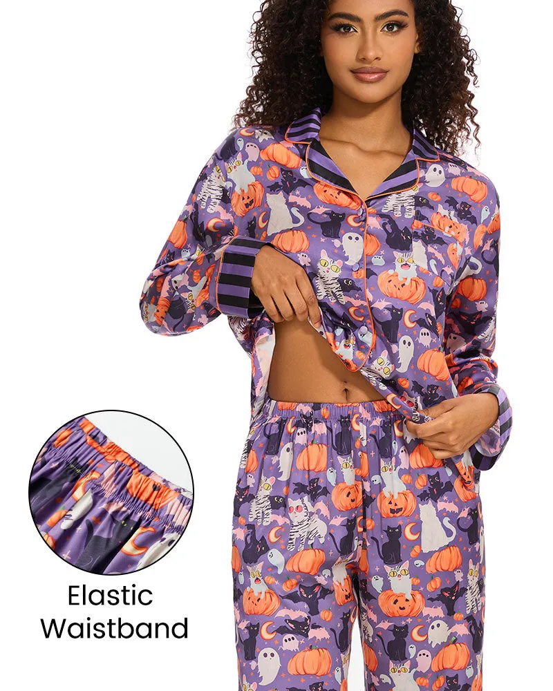 SheCurve®Halloween Print Cozy Pajama Set - Purple