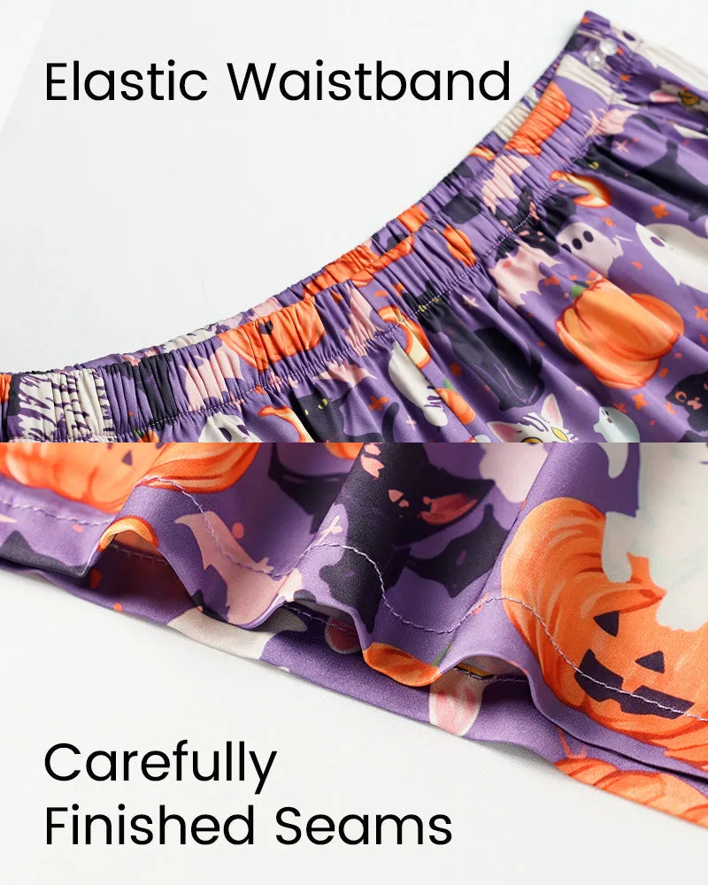 SheCurve®Halloween Print Cozy Pajama Set - Purple