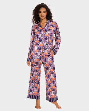 SheCurve®Halloween Print Cozy Pajama Set - Purple