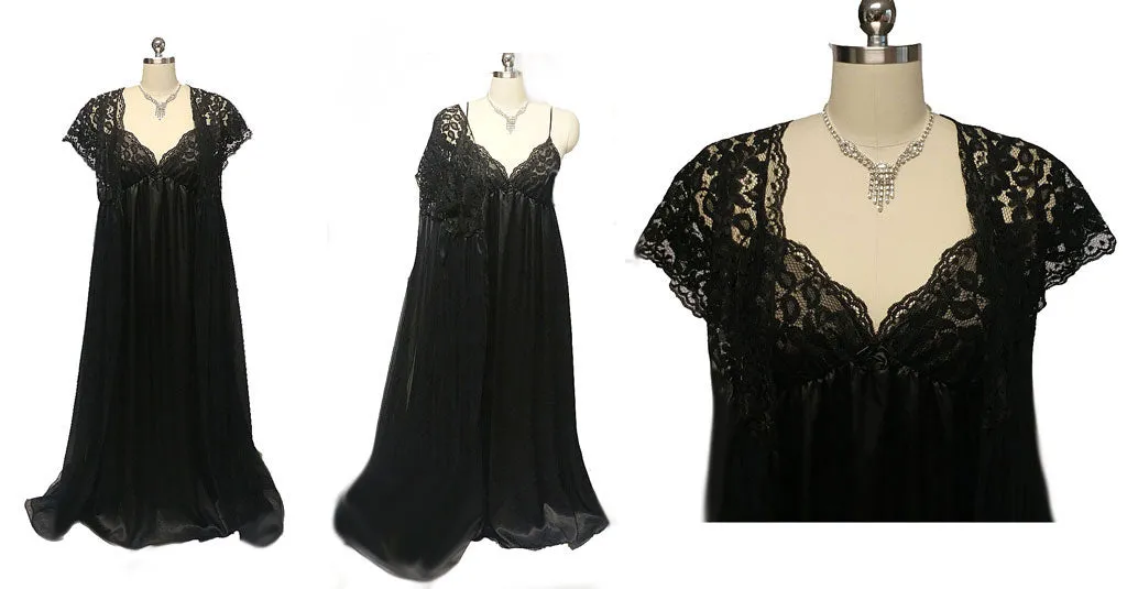 SOPHISTICATED VINTAGE DONNA RICHARD LACE & SATIN PEIGNOIR & NIGHTGOWN SET