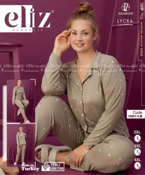 Special Size Long Buttoned Pajamas 1501-1-B