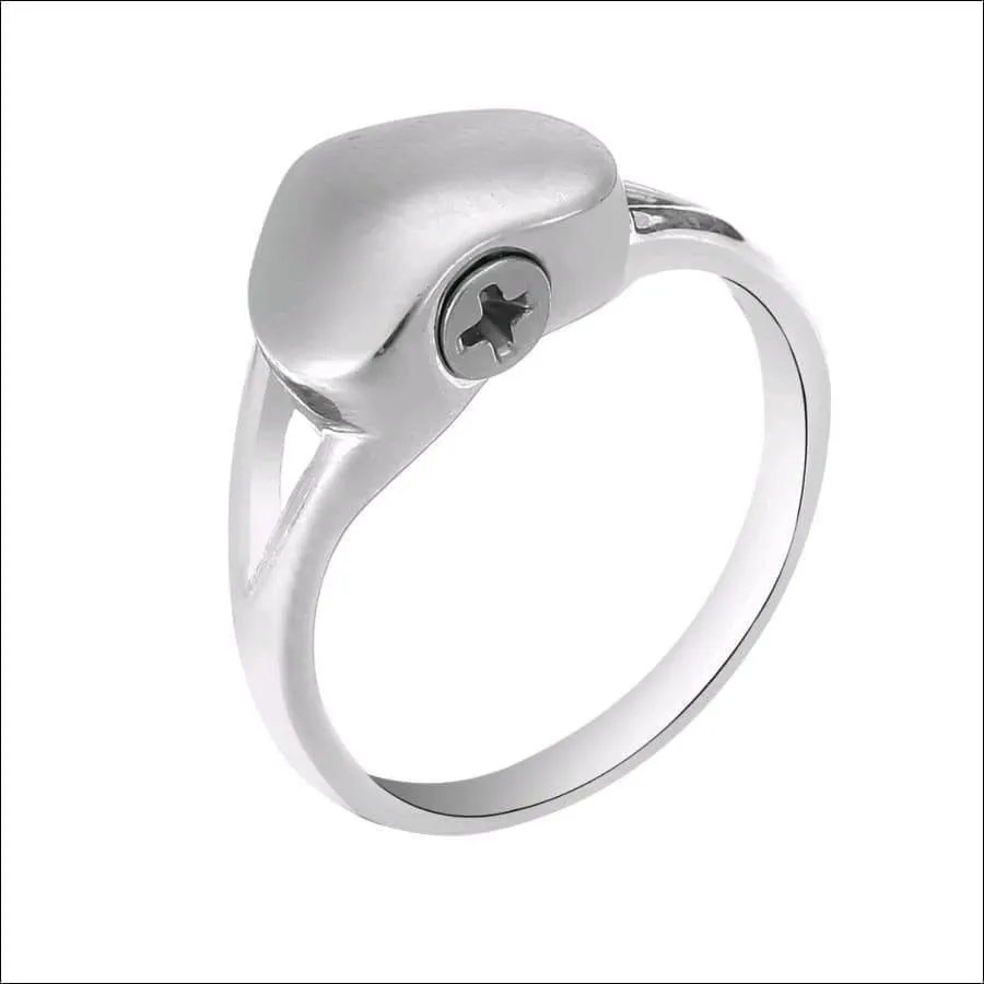 Stainless Steel Memorial Keepsake Simple Heart Cremation Urn Ring