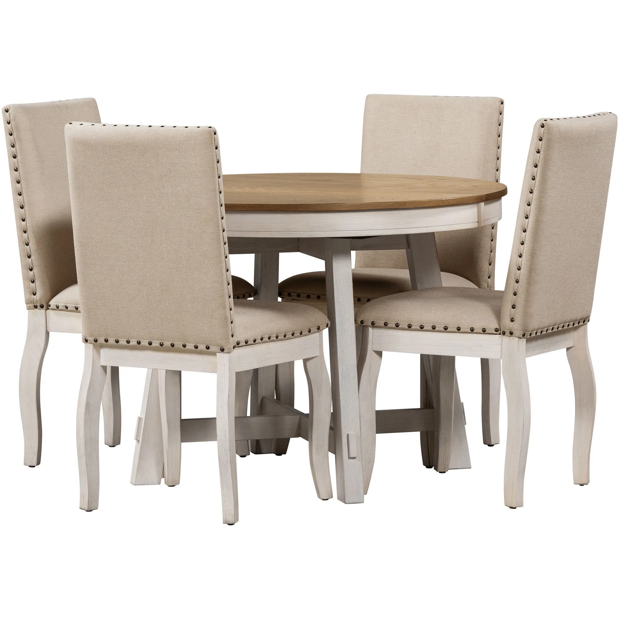 Stanley 5pc Dining Set Round Table 4x Side Chairs - White