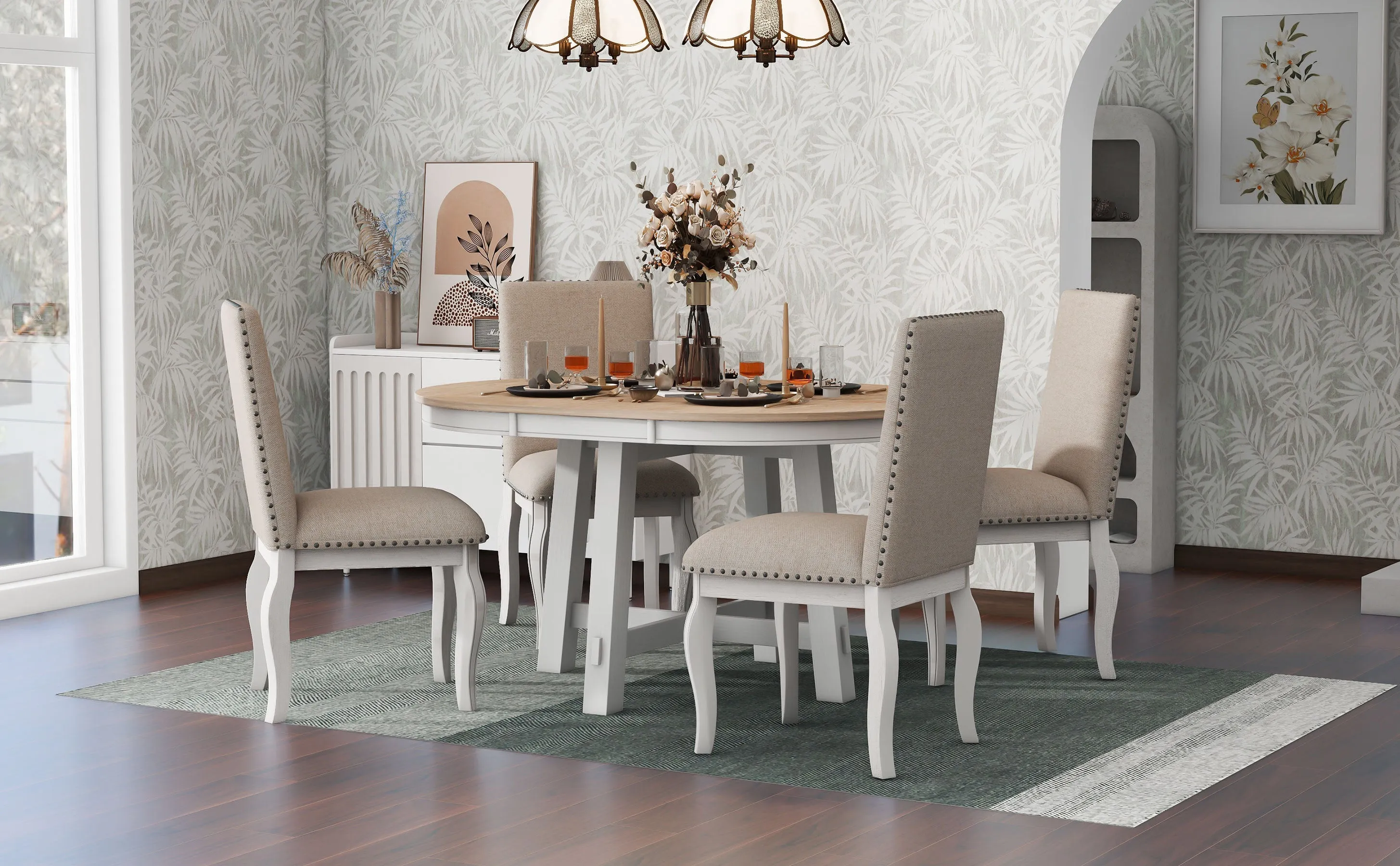 Stanley 5pc Dining Set Round Table 4x Side Chairs - White