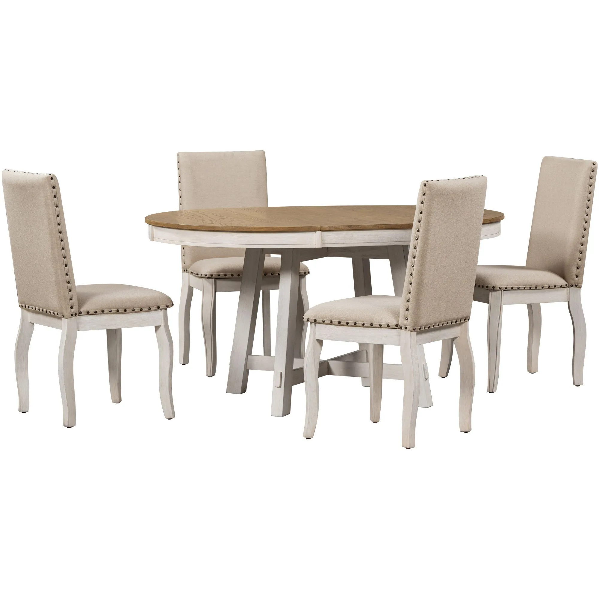 Stanley 5pc Dining Set Round Table 4x Side Chairs - White