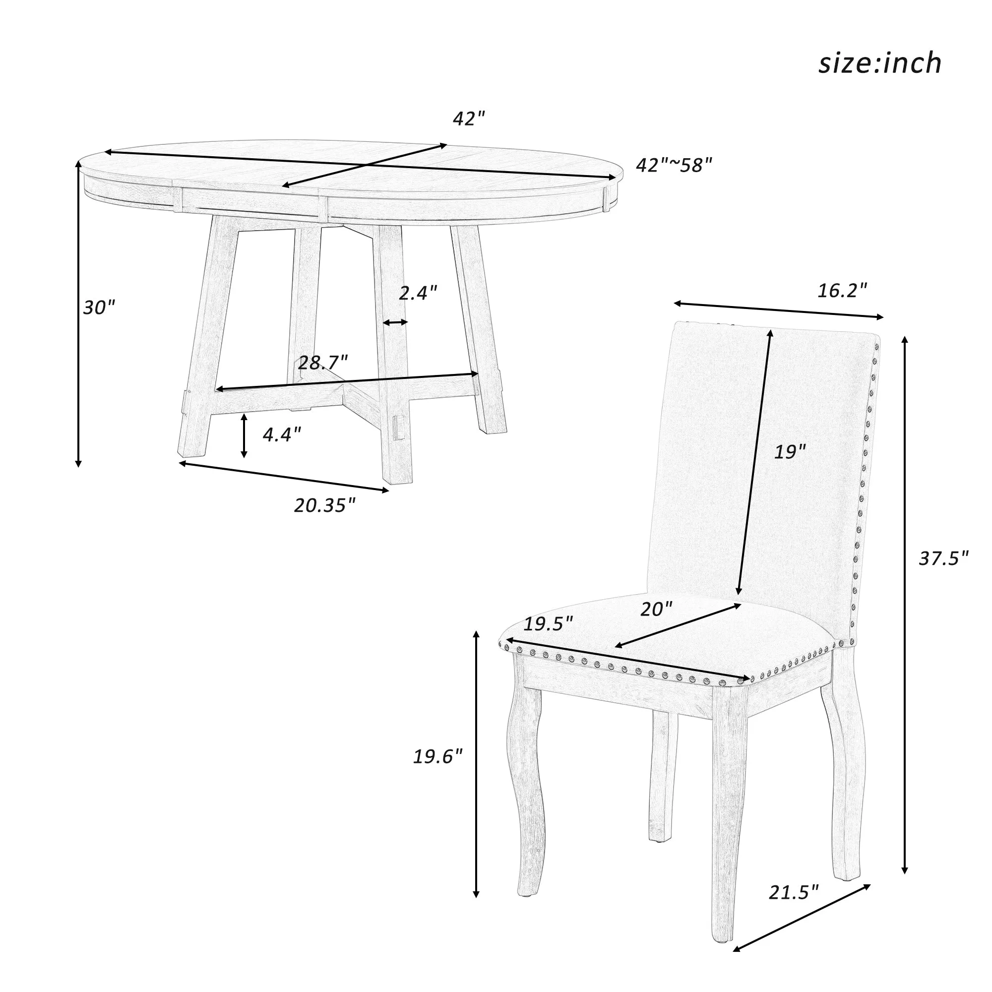 Stanley 5pc Dining Set Round Table 4x Side Chairs - White