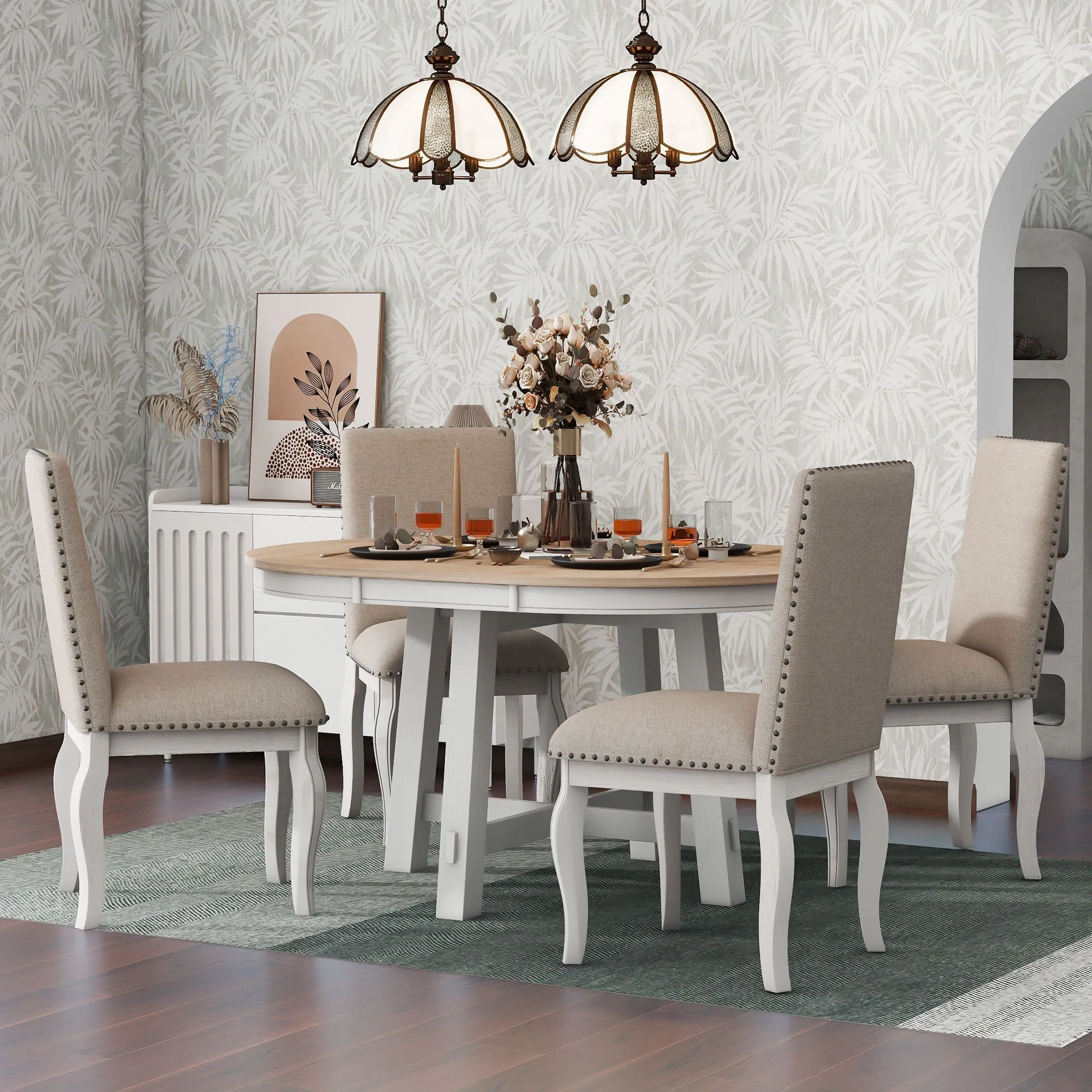 Stanley 5pc Dining Set Round Table 4x Side Chairs - White