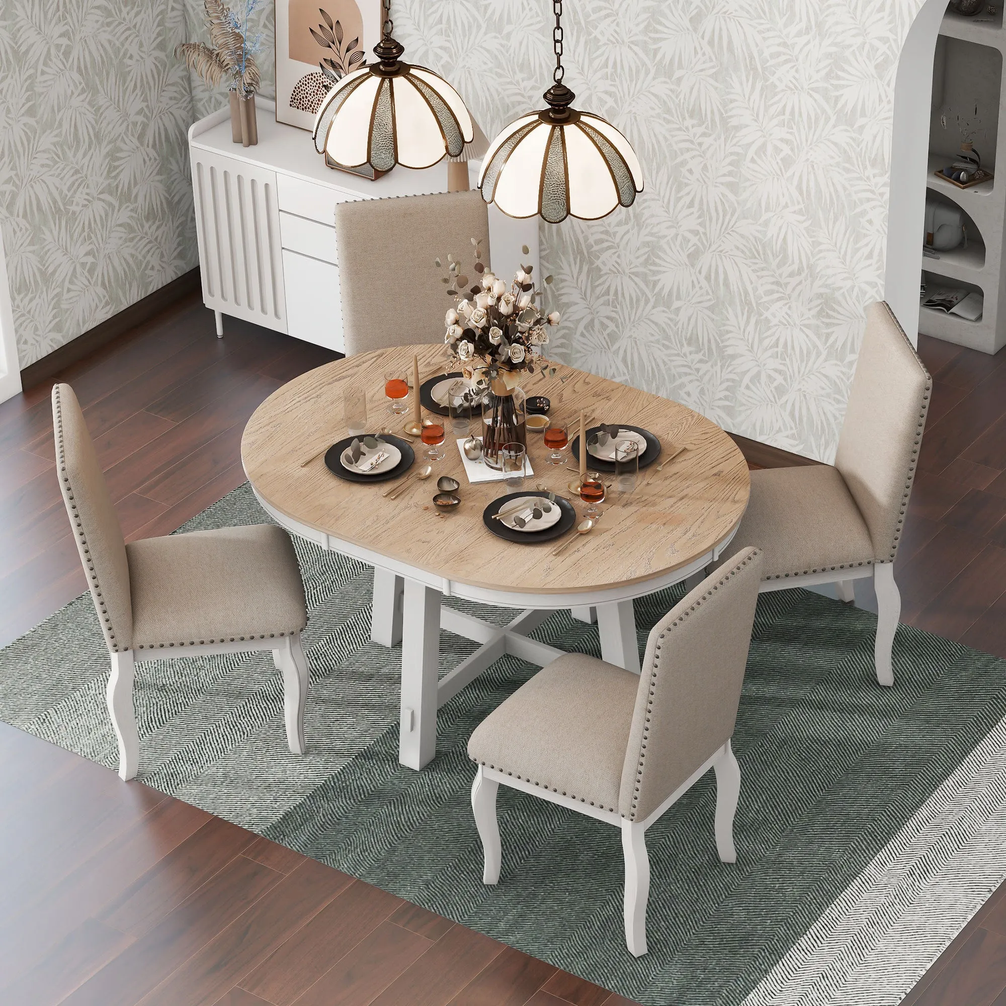 Stanley 5pc Dining Set Round Table 4x Side Chairs - White