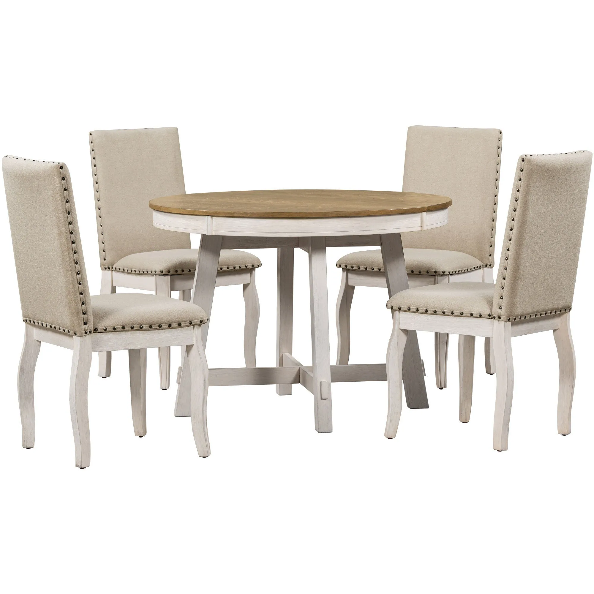 Stanley 5pc Dining Set Round Table 4x Side Chairs - White