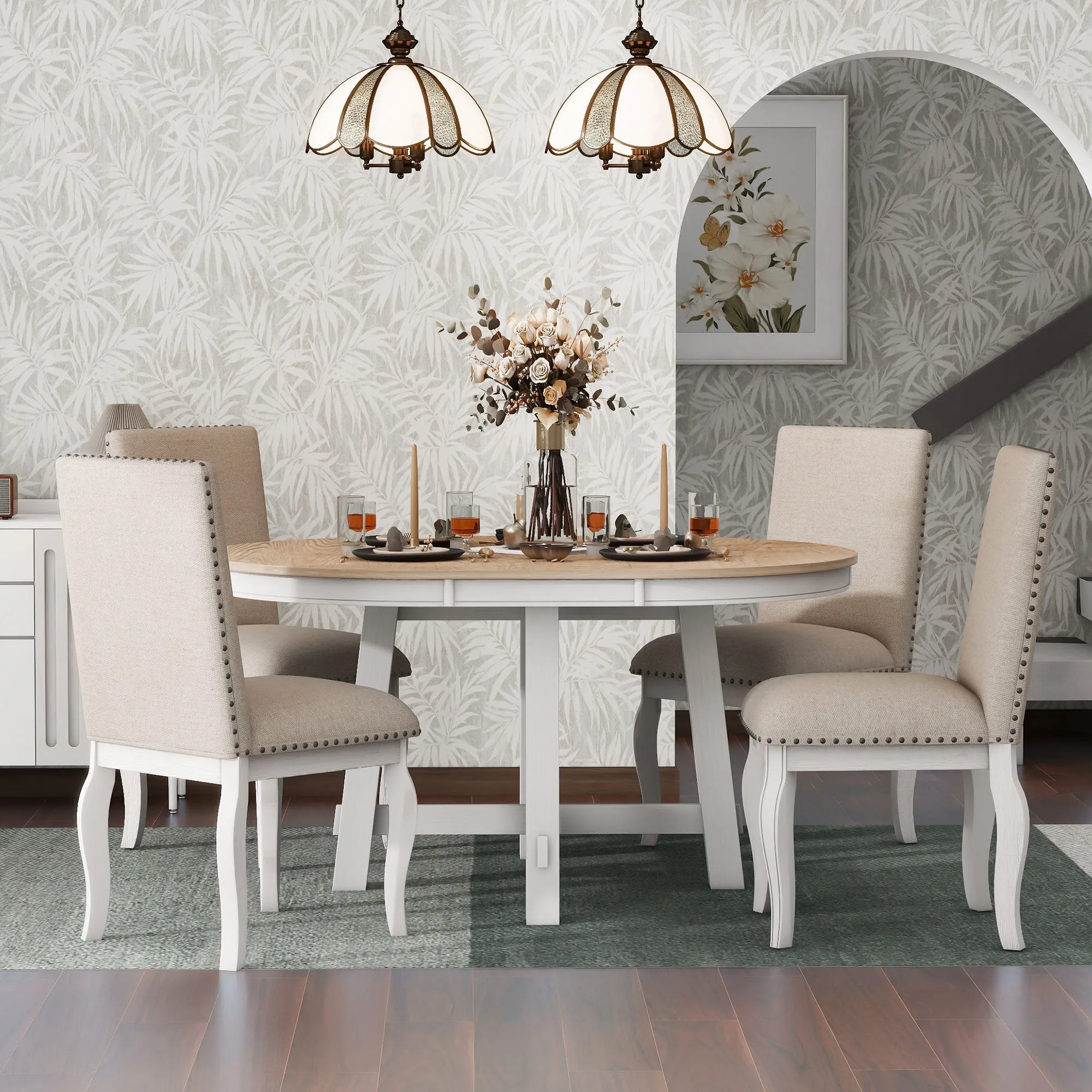 Stanley 5pc Dining Set Round Table 4x Side Chairs - White