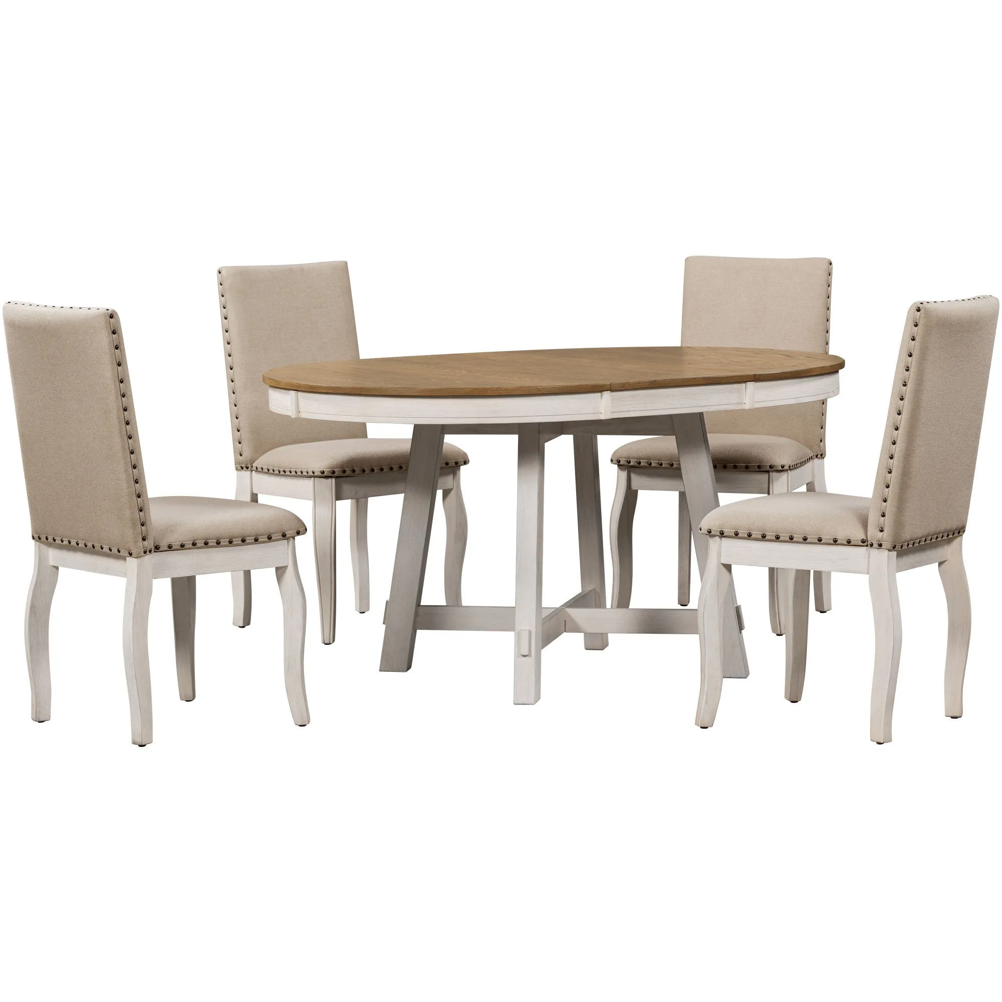 Stanley 5pc Dining Set Round Table 4x Side Chairs - White