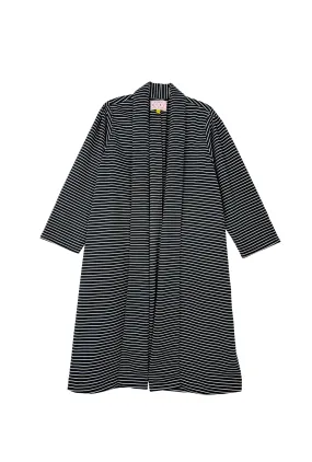 Swing Coat Knee Length - Navy Knit Stripe