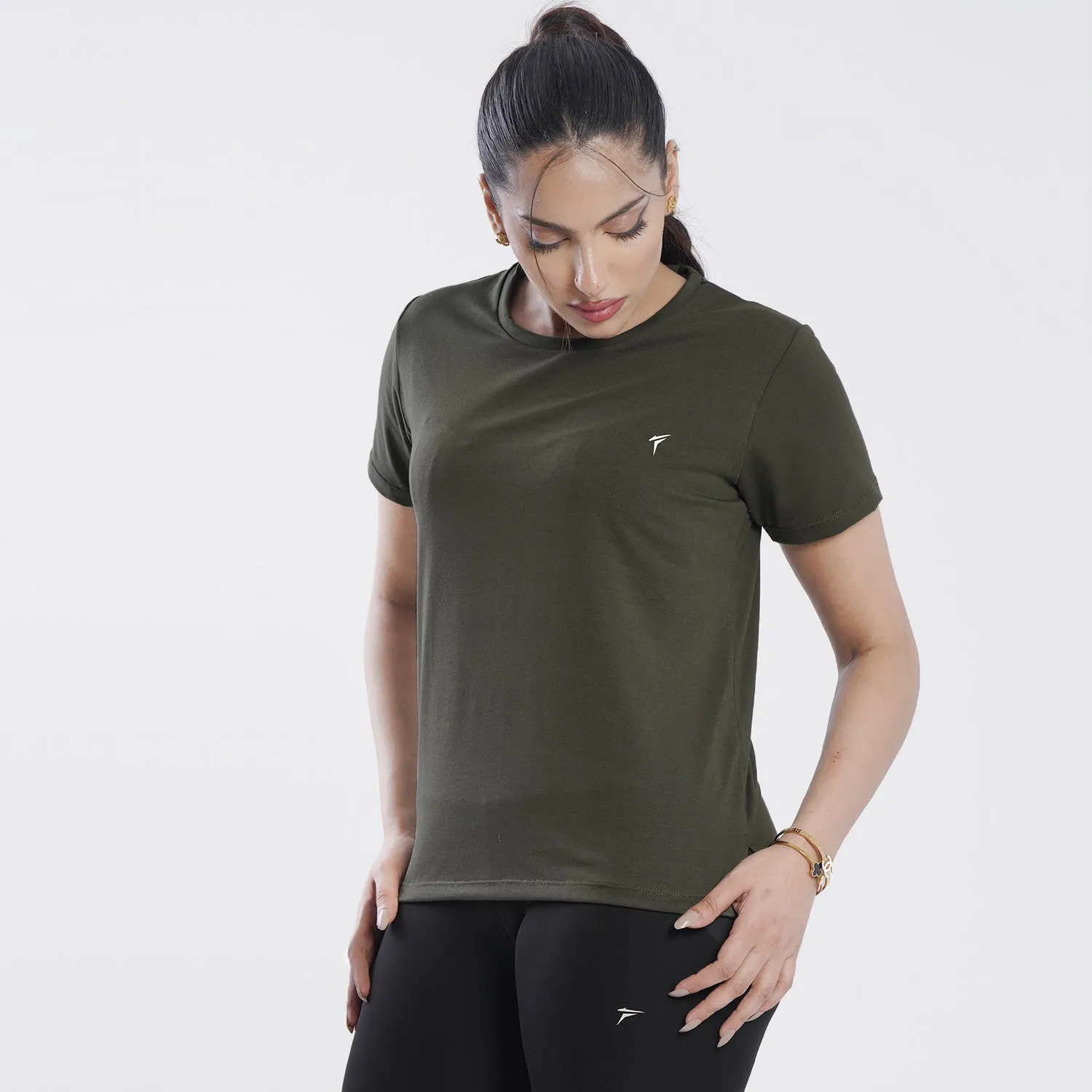 Tf-Premium Olive Essential Women Cotton Lycra Tee