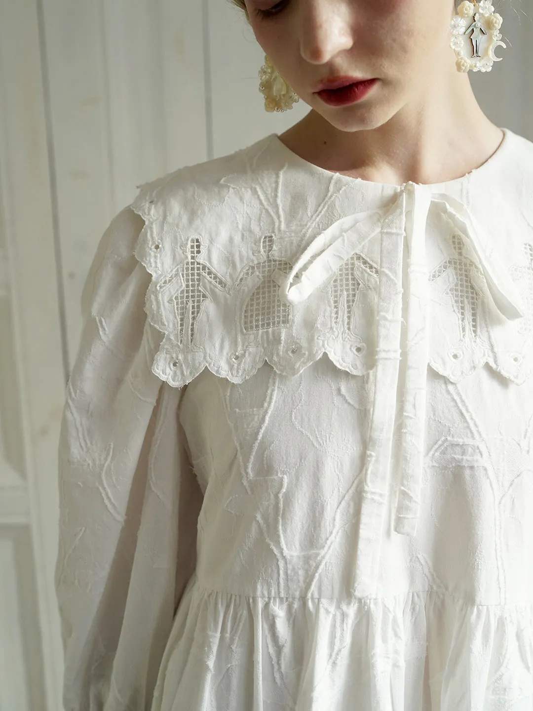 Unlogical Poem Paper-cut Hollow Embroidered Cotton Dress