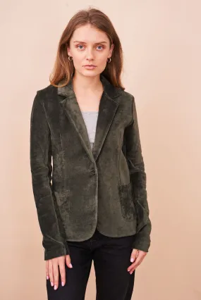 Velour One Button Blazer in Forest