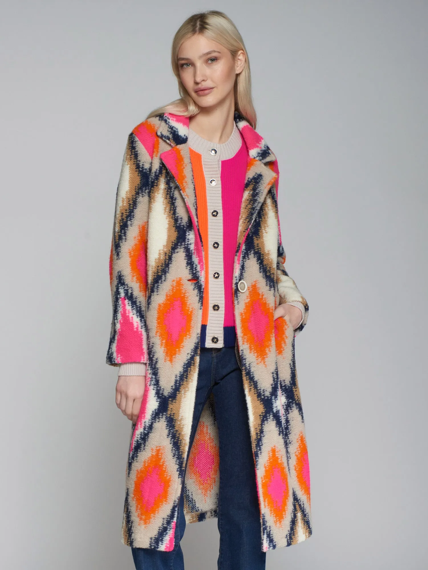 Vilagallo Pink/Orange Diamond Print Coat