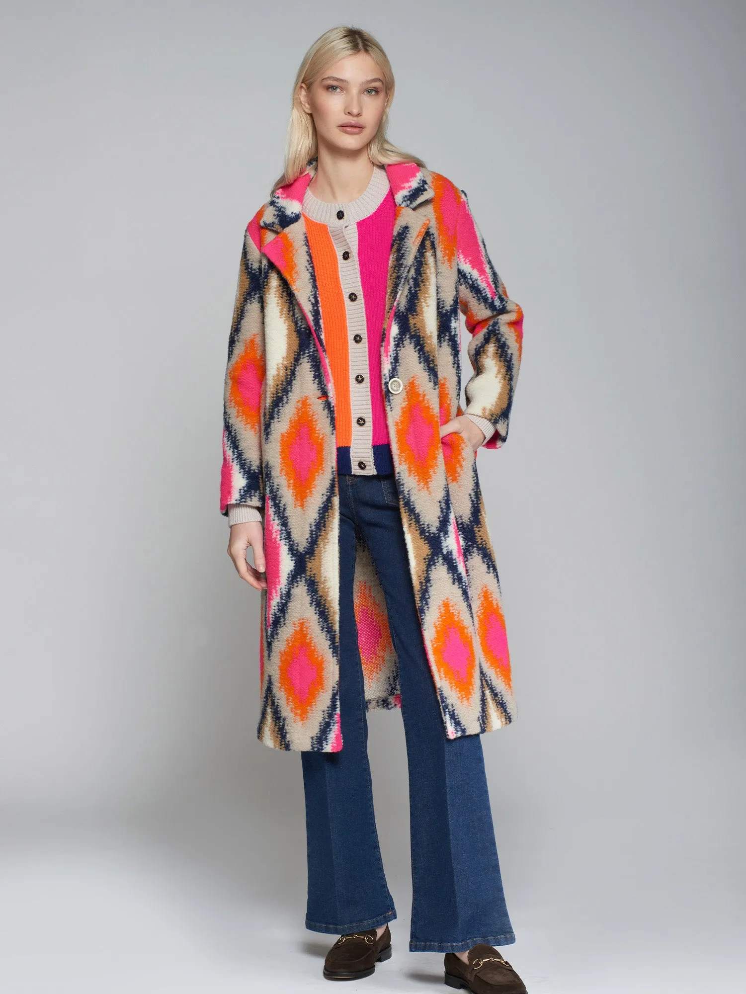 Vilagallo Pink/Orange Diamond Print Coat