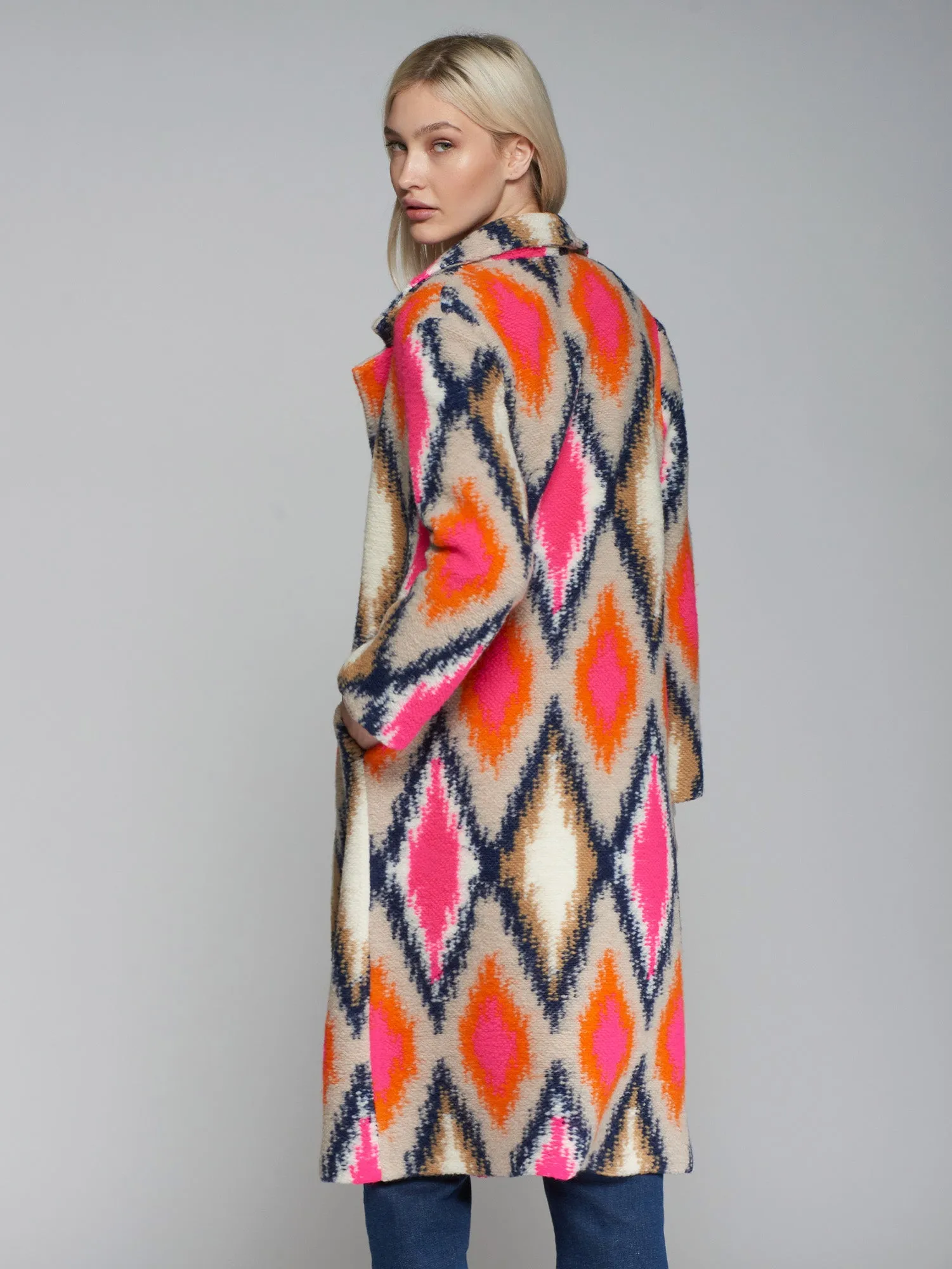 Vilagallo Pink/Orange Diamond Print Coat