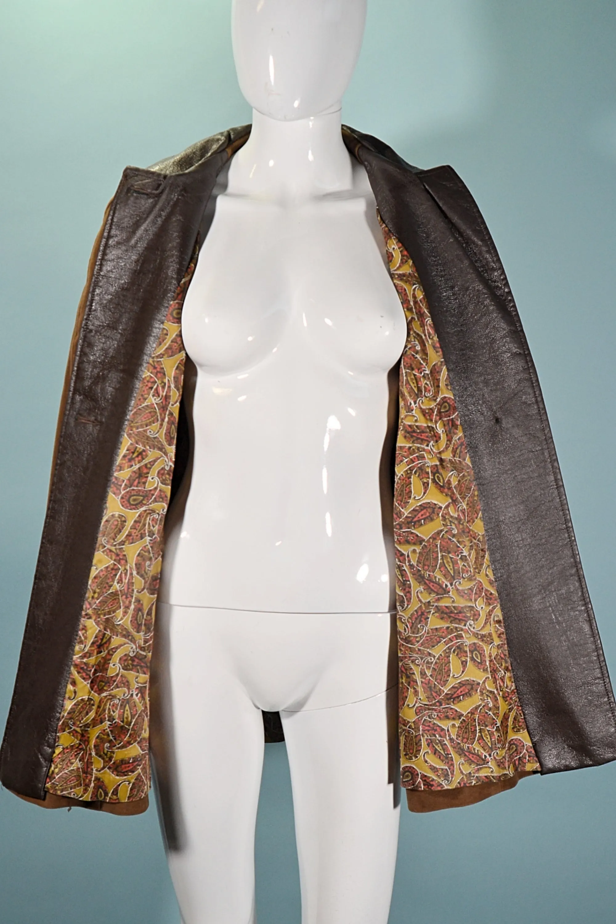 Vintage 60s Mod Brown Cape, Vinyl Trim  Pockets