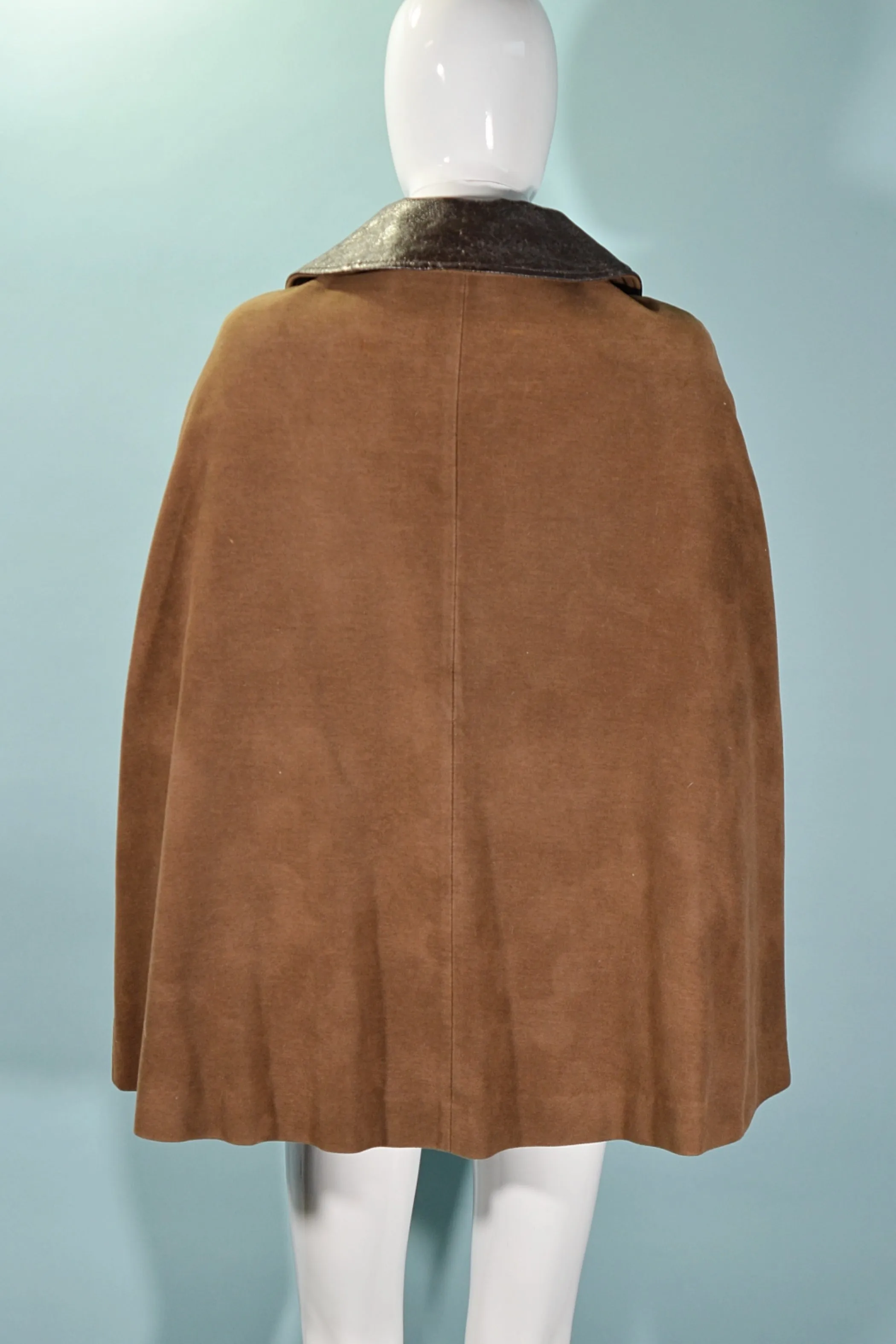 Vintage 60s Mod Brown Cape, Vinyl Trim  Pockets