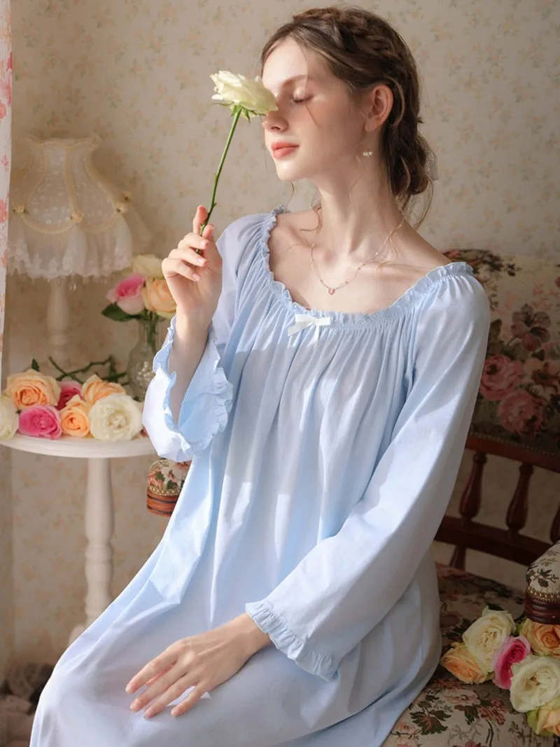 Vintage French Nightdress, Cotton Victorian Nightgown, Women Long Sleeves Loose Ruffles Princess Vintage Nightgown