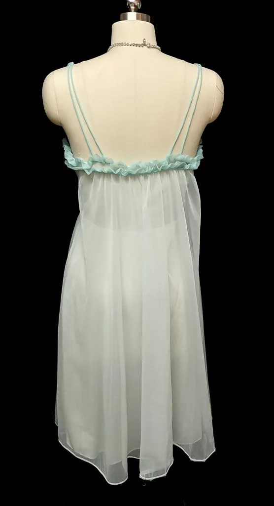 *VINTAGE VANITY FAIR RUFFLES & LACE NIGHTGOWN IN LAGOON