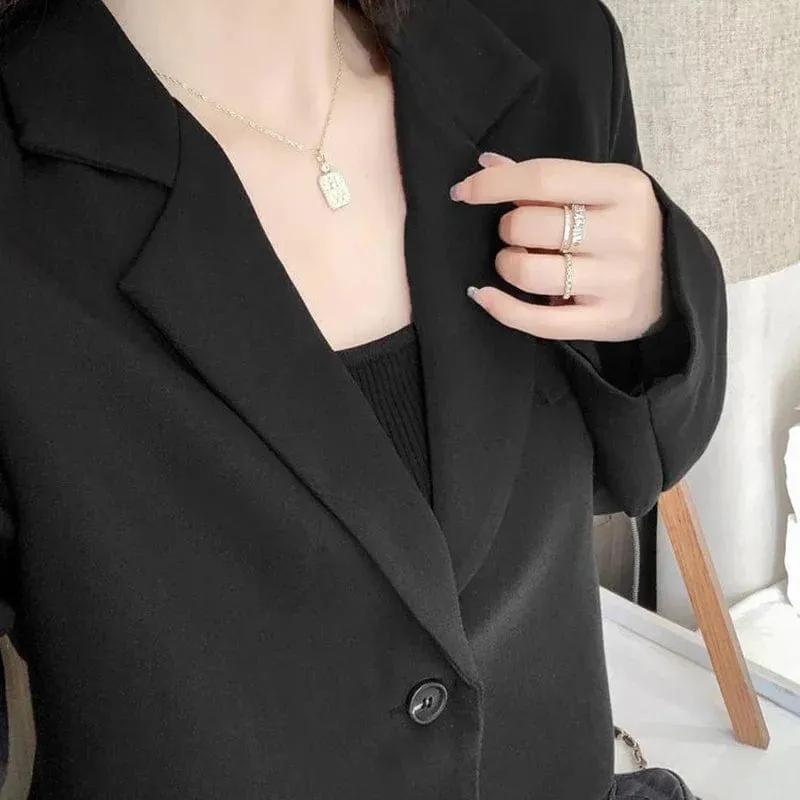 Women's Cropped Blazer – Solid Color Single-Button Long Sleeve Office Suit Jacket