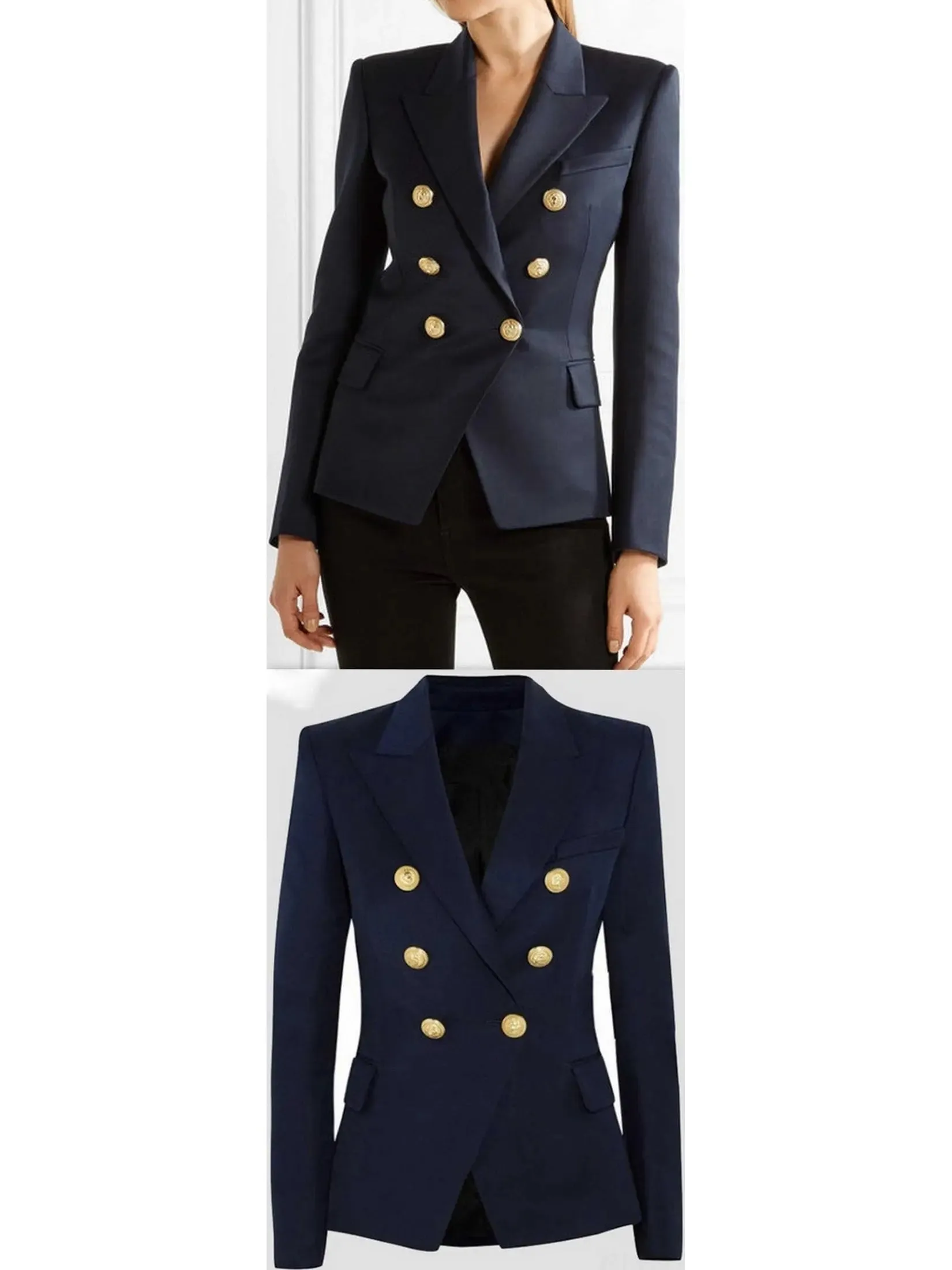 Women’s Double-Breasted Cotton-Blend Blazer-Dark Blue