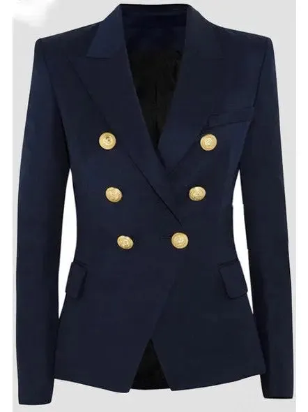 Women’s Double-Breasted Cotton-Blend Blazer-Dark Blue