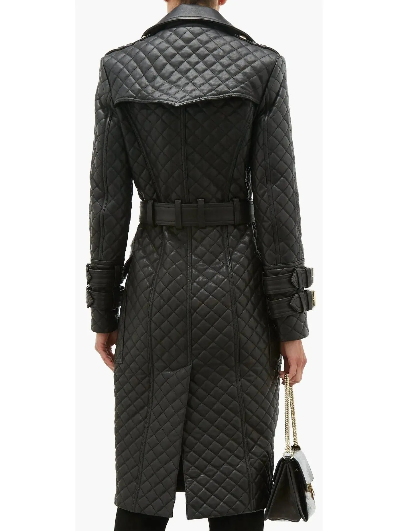 Women’s Double-Breasted Quilted-Leather Trench Coat