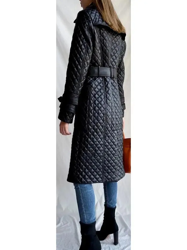 Women’s Double-Breasted Quilted-Leather Trench Coat