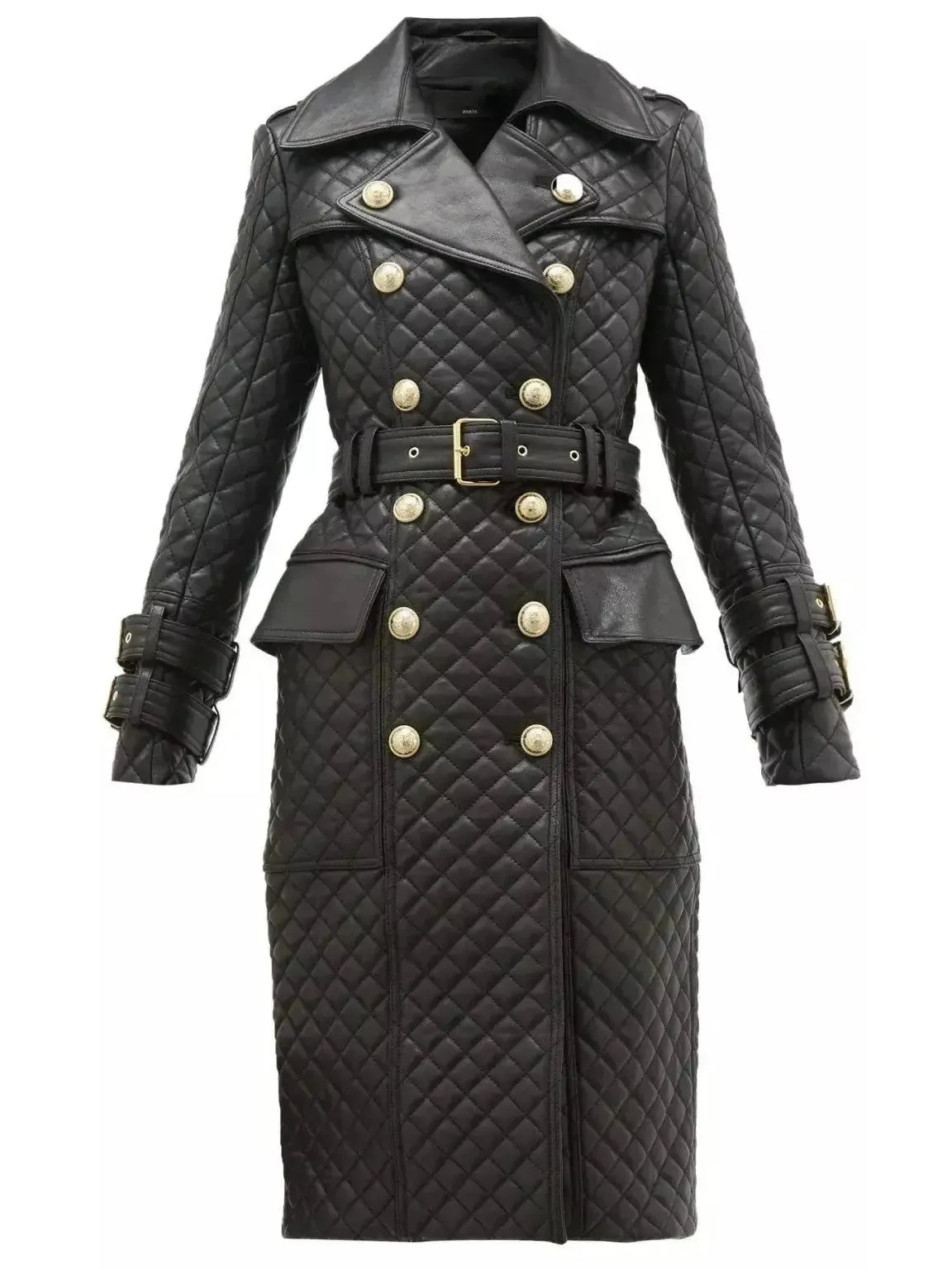 Women’s Double-Breasted Quilted-Leather Trench Coat