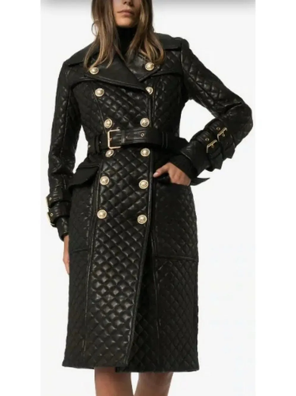 Women’s Double-Breasted Quilted-Leather Trench Coat