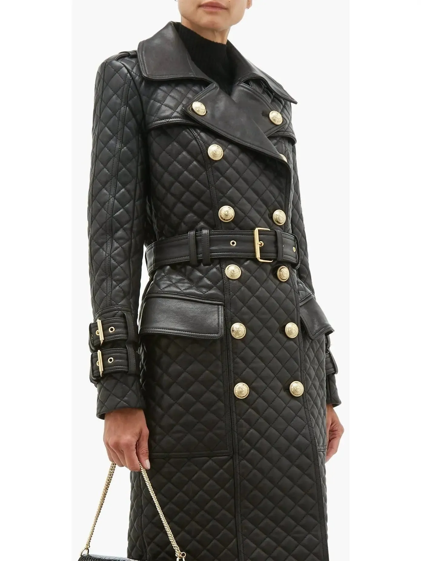 Women’s Double-Breasted Quilted-Leather Trench Coat