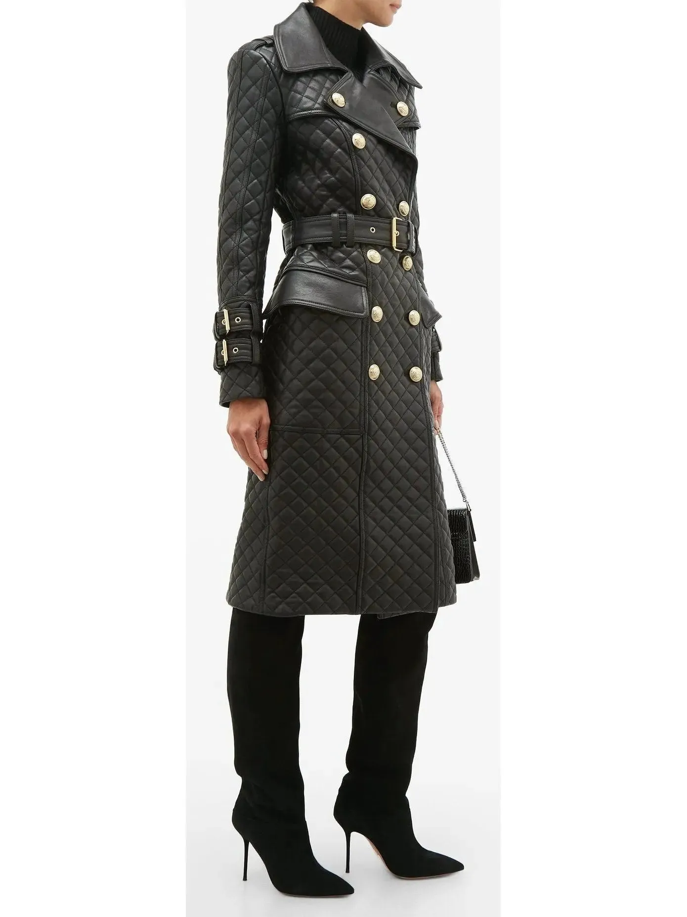 Women’s Double-Breasted Quilted-Leather Trench Coat