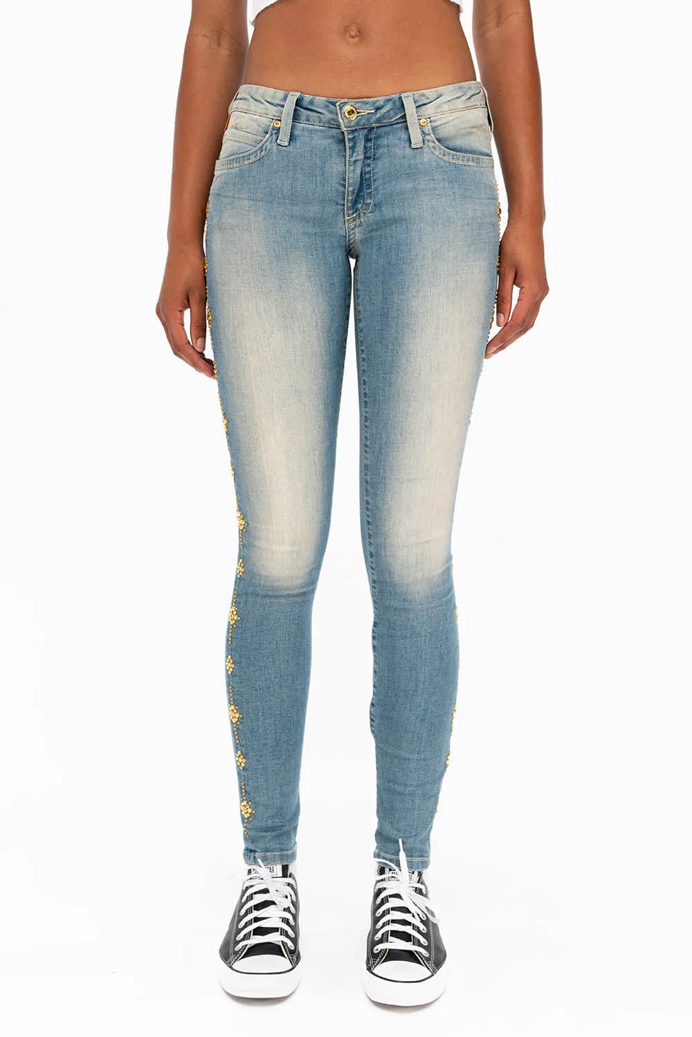 WOMENS SKINNY JEANS IN MAORIE LIGHT WITH CRYSTALS