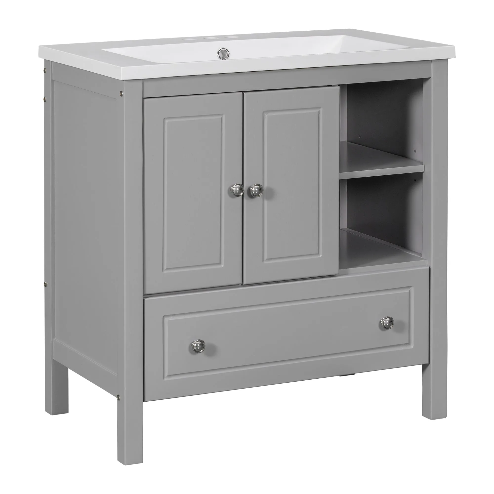 Wooden Bathroom Vanity with Ceramic Sink - Gray