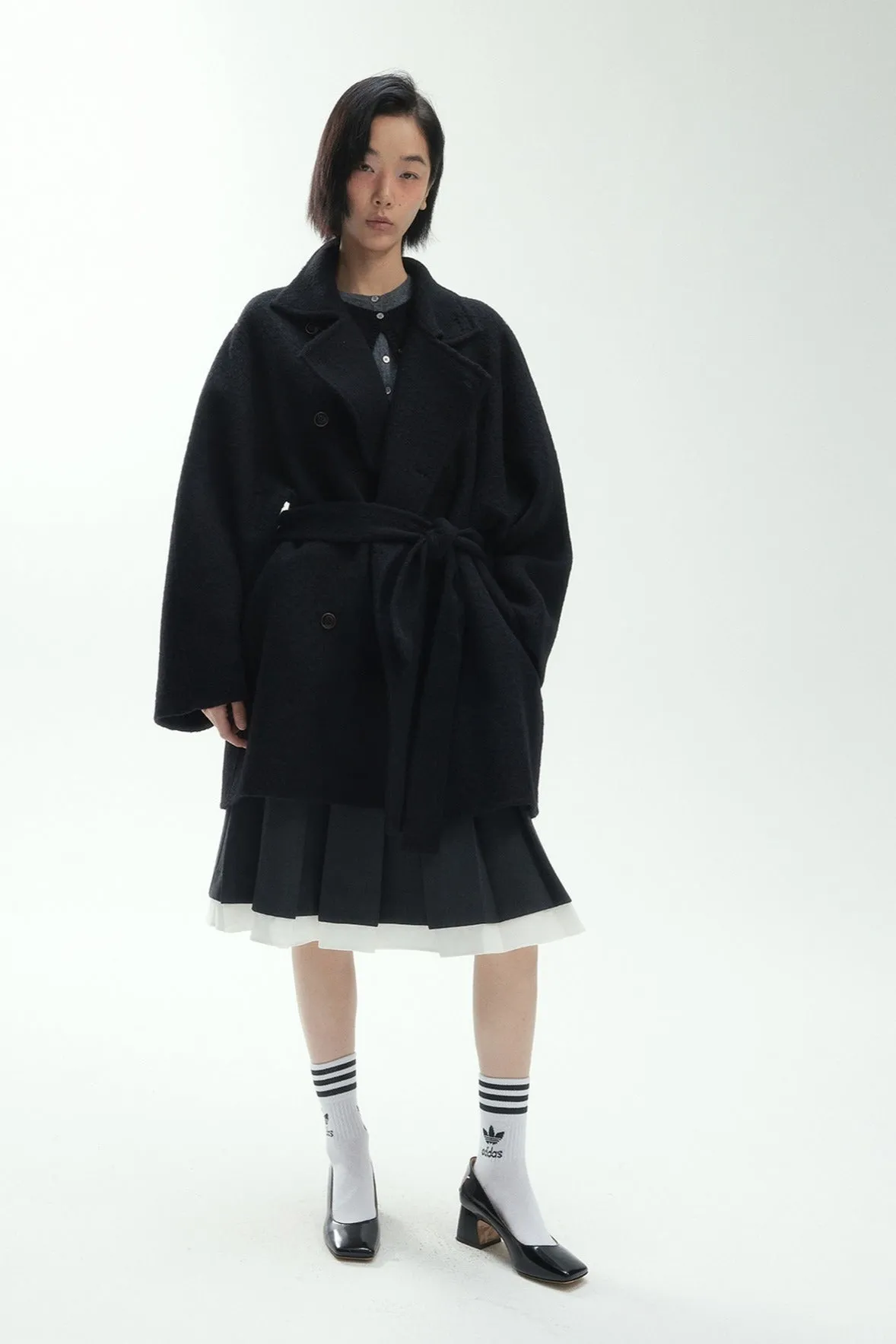 Wool riched double-sided fabric oversized mid-length coat | 2 color